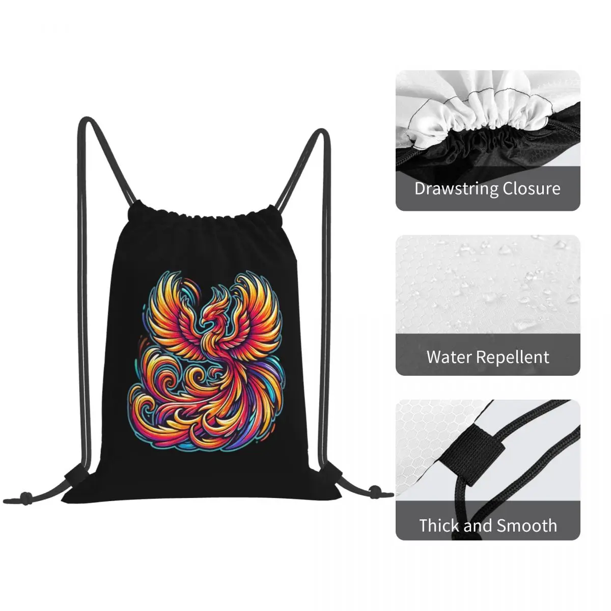 Colorful Phoenix Backpacks Casual Drawstring Bags Sports Bag Book Bags for Travel Students