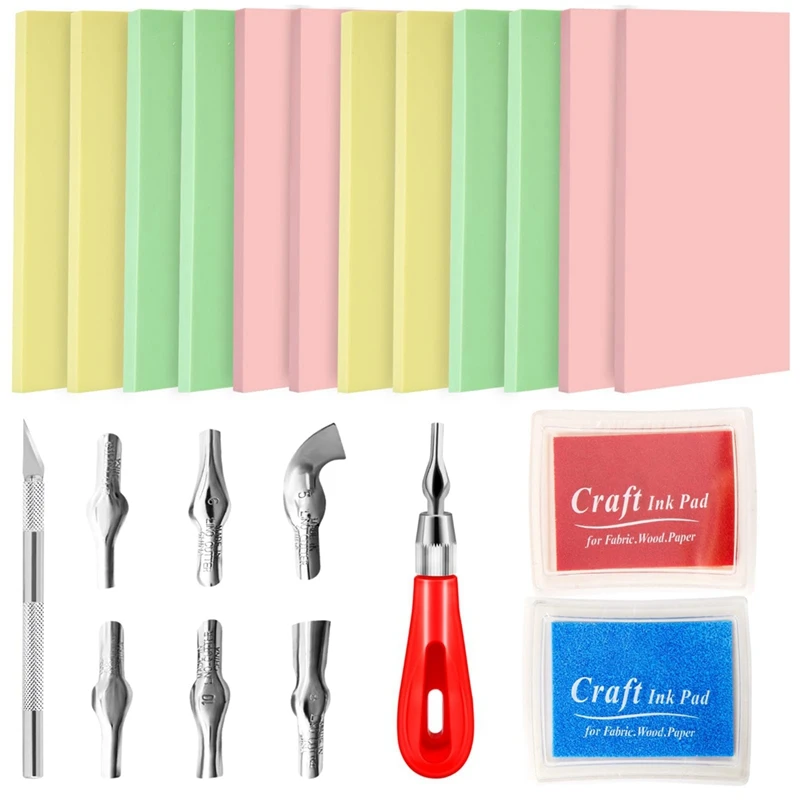 22Pcs Rubber Stamp Making Kit Carving Block Stamp Making Kit, Linoleum Cutter For DIY Stamp Carving Craft