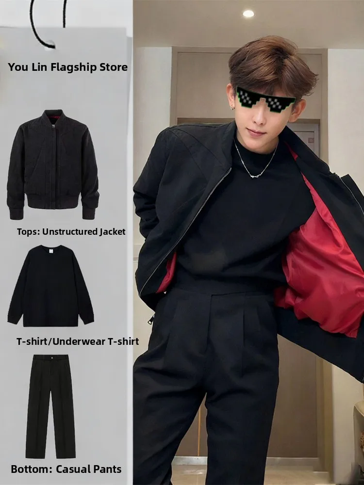 

Мужской комплект в американском ретро-стиле: красная куртка и брюки из полиэфирного волокна, длинный рукав, для крутого и домашнего образа, в стиле авиатора.