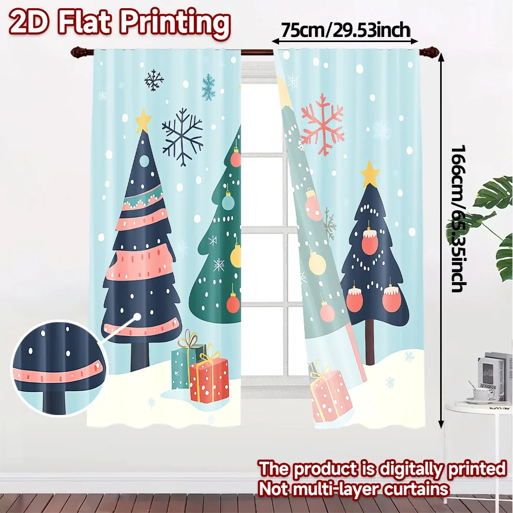 2pcs,Curtains Christmas Trees Snowflakes Gifts (3) Modern Modern Curtain 100% Polyester Curtains Decorations For Home Perfect