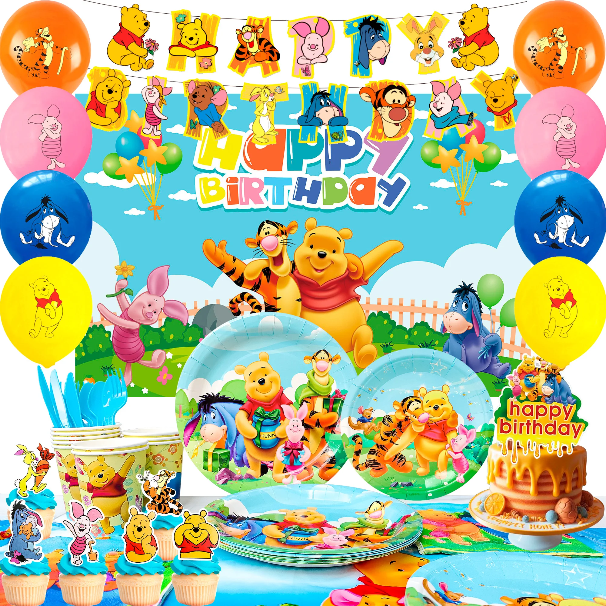 

Birthday Party Supplies, 112 pcs Include Happy Birthday Banner,Backdrop,Balloons, Plates, Napkins,Cake Topper etc.