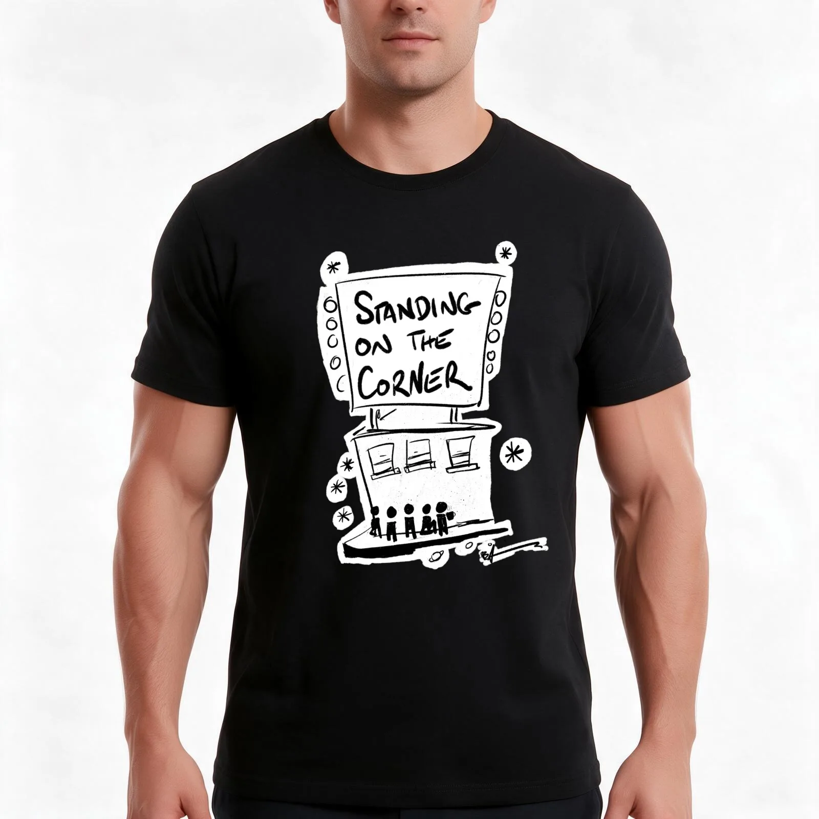 Standing on the corner T-Shirt Summer Casual Cotton Tee Oversized Streetwear Tops Vintage Graphic Print Unisex Men Women