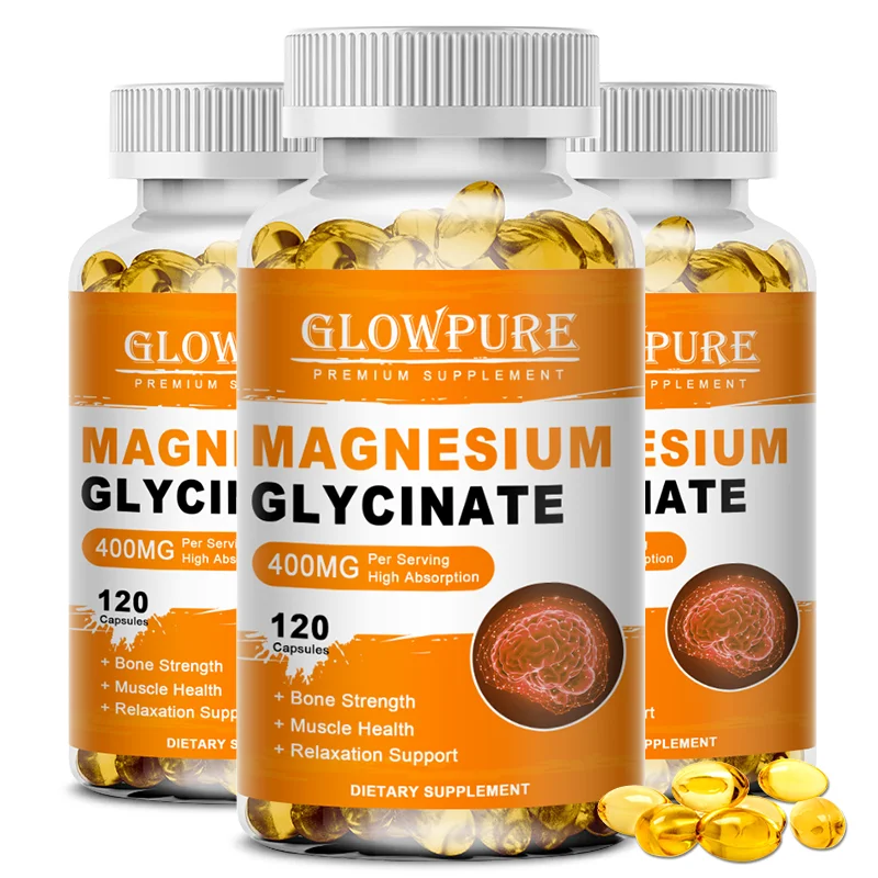 Magnesium Glycinate 400mg for Sleep, Brain, Nervous System, Bone, Muscle, Relieve Anxiety Heart Health, Stress & Anxiety Relief