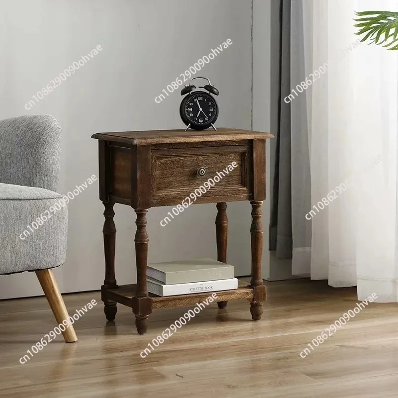 

for American Rural Solid Wood Bedside Cabinet Drawer Type Storage Living Room Cabinet Multi-functional Seam Storage Cabinet