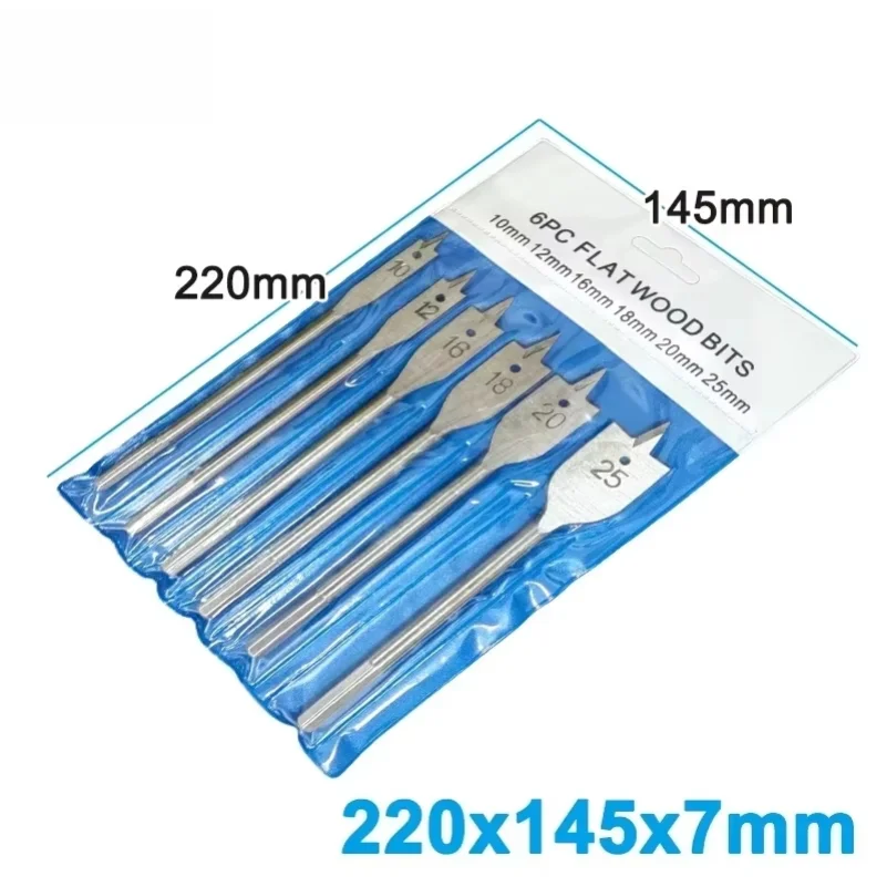 6pcs Flat Wood Drill Bit Set Hex Shank Spade Drill Bits Hanging Bag Pack Wood Hole Opener Drilling Tools For Wood Board Punching