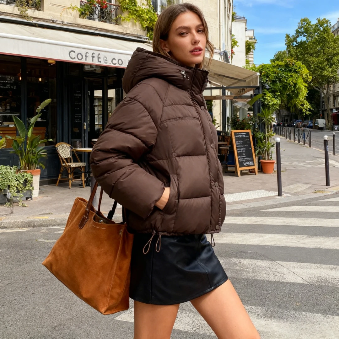 Parka con capucha para mujer, Parkas de manga larga, abrigos holgados con bolsillos informales, prendas de vestir exteriores, básicos de invierno 2025, cálidos y sólidos empalmados