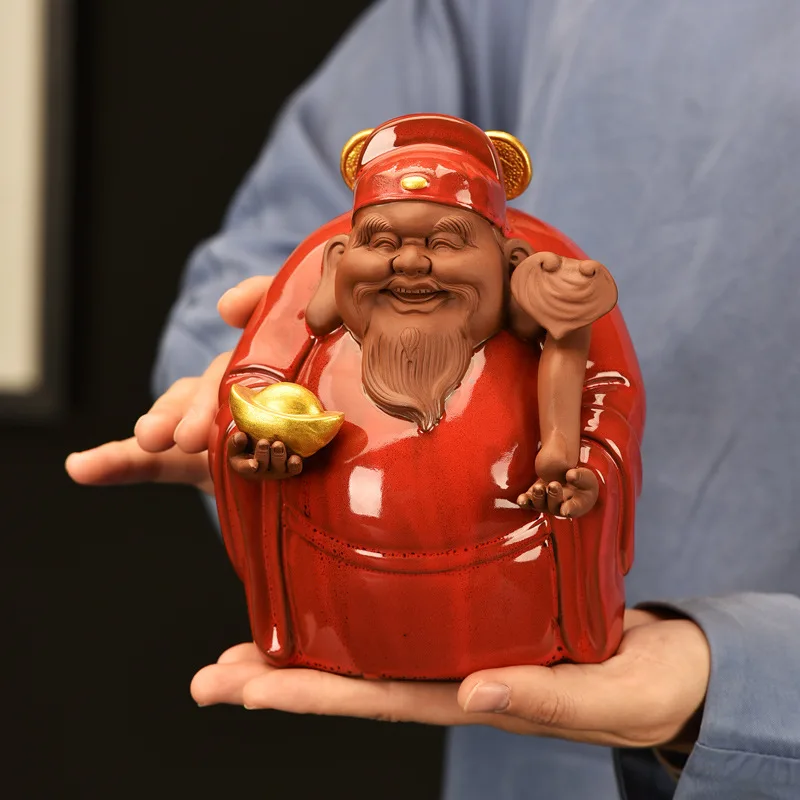 GOOD Mascot # Asia FU LU SHOU Three stars 3 Gods of wealth Ceramics Sculpture statue Home company shop bring money good luck