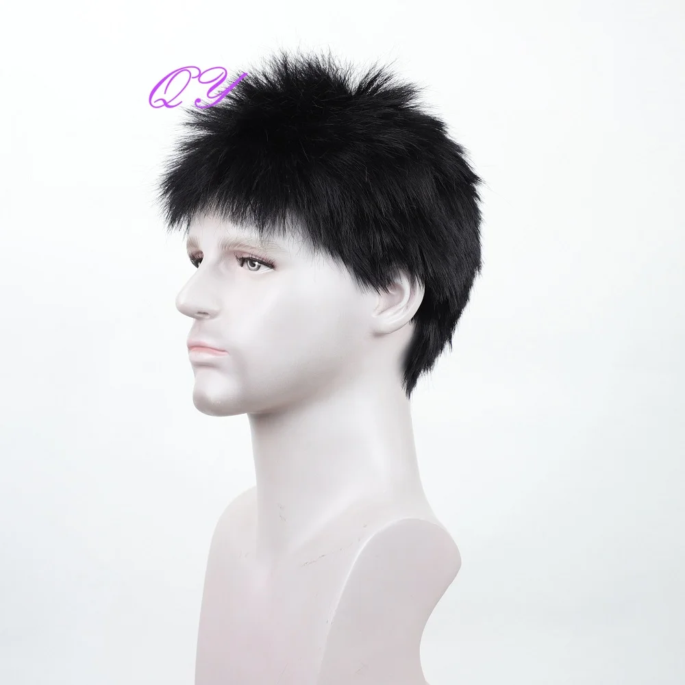 Synthetic Men's 2 Inch Short Wig Black Handsome With Bangs Wig Pixie Cut High Quality Man Hair Wig