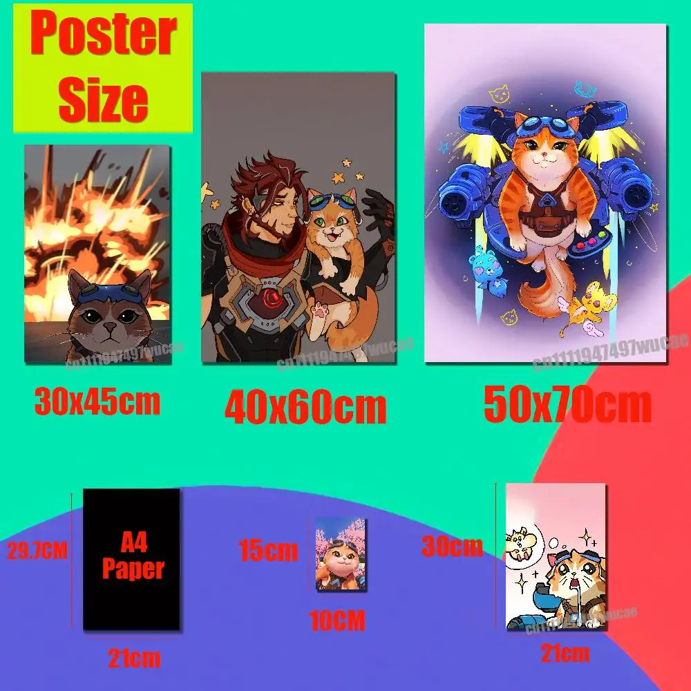 For Jetpack Cat Overwatch Poster Cover Wall Murals Home Custom Self-adhesive Decoration Sticker