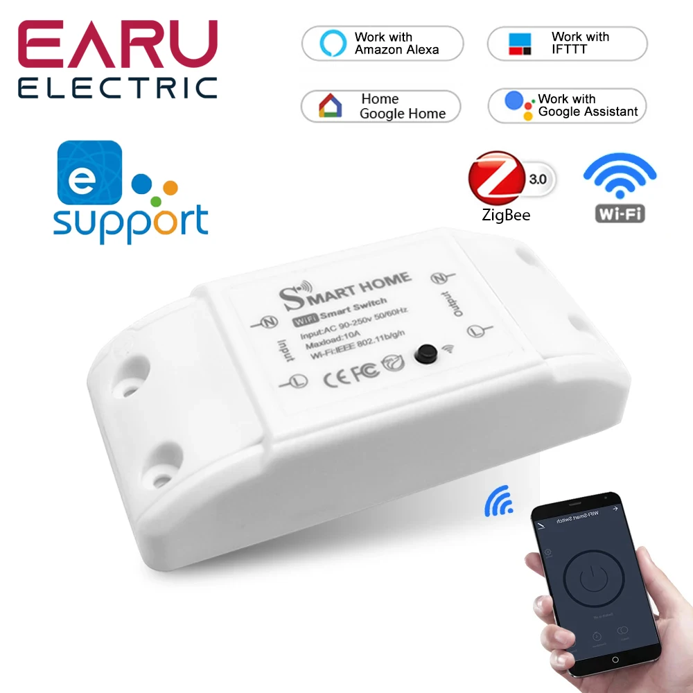 10A eWelink Smart Home WiFi ZigBee Wireless Remote Switch Breaker LED Light Timer Controller Module Support Alexa Google Home