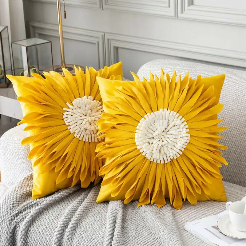 

3D Handmade Daisy Flower Petals Decorative Pillow Cover 45x45cm Velvet Pillowcase Luxury Home Bedside Sofa Car Cushion Cover