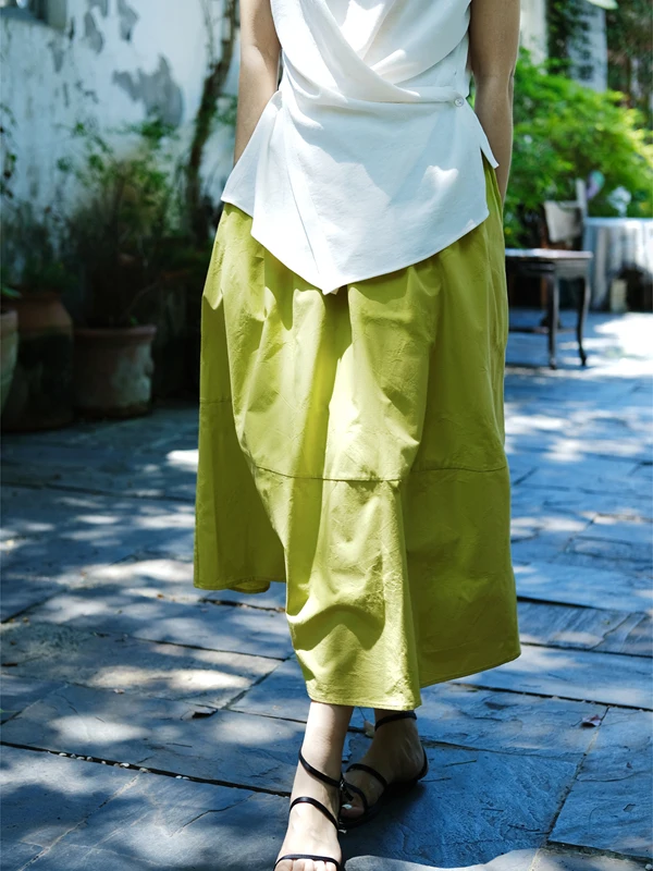 Summer Lemon een High Cotton Elastic Waist Long f Skirt Middle Length Women's Summer Embroidered k Pattern Skirt