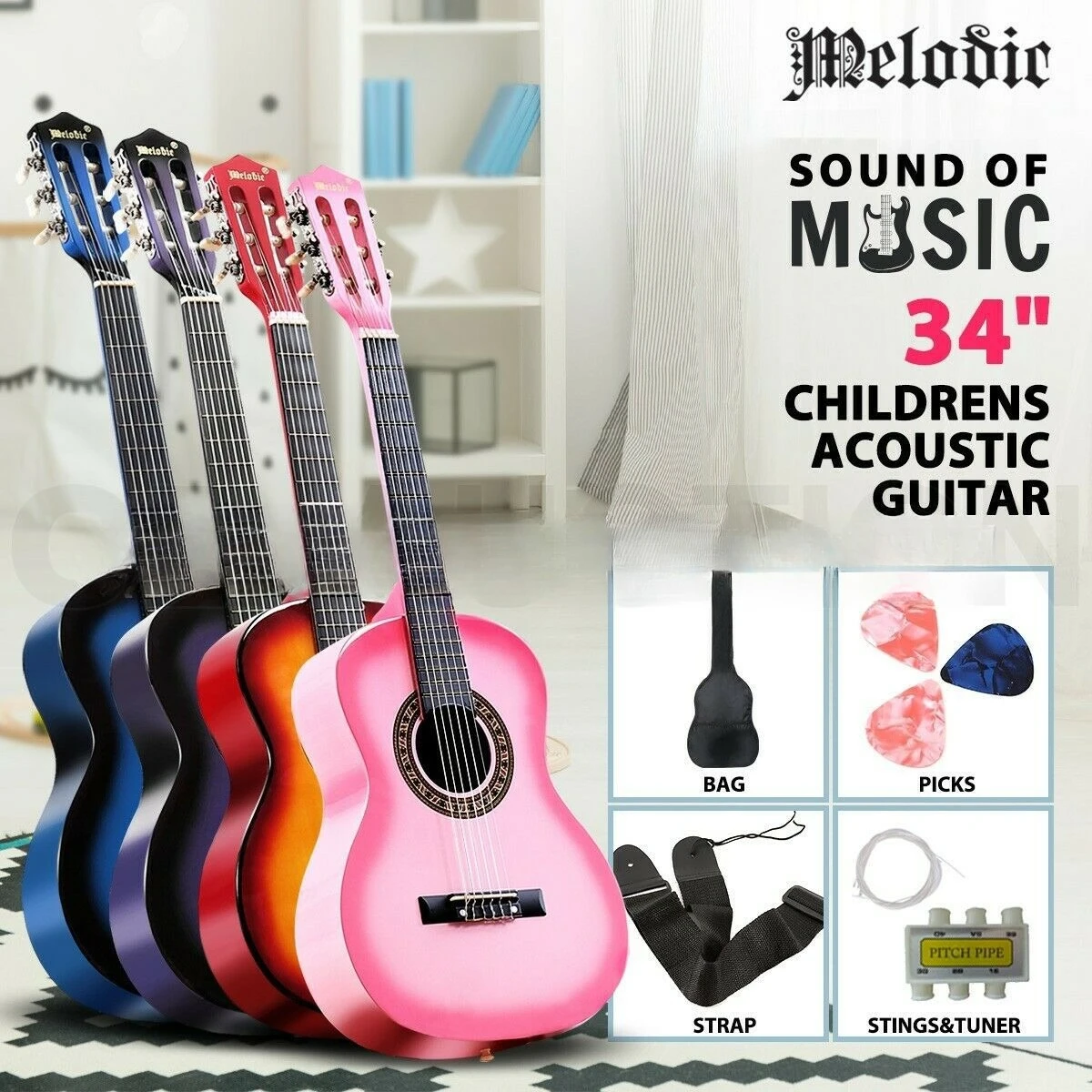 

34-Inch Classical Guitar Children's Students 6-15 Years Old Beginner Nylon String Easy To Use Wooden Plywood Guitar
