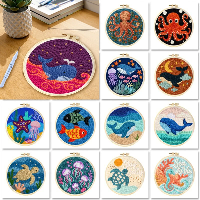 GATYZTORY Sea Turtle Punch Needle Embroidery Home Wall Art Decor Art Projects For Adults Animal Embroidery Punch Needle Kit