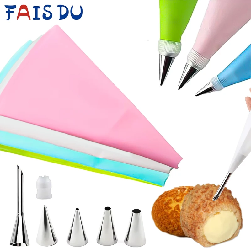 

Silicone Reusable Bag Set And Tips Cake Cream Frosting Decorating Supplies Kit Baking Cookies Tool Cupcake Icing with Pastry Bag