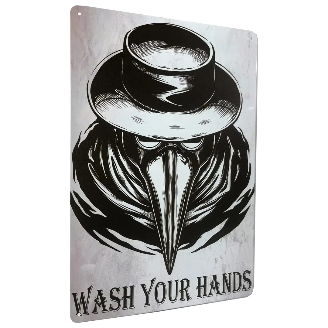 Wash Your Hands Sign Vintage Metal Signs Plague Doctor Wall Decor Retro Signs Home/Toilet/Washroom/Cafe/Bar Decor 8X12 inches