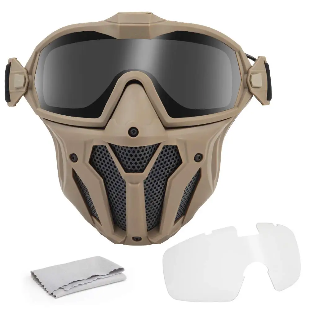 

Airsoft Tactical Mesh Mask Detachable Goggle with Anti-Fog Fan System Full Face Protective Breathable Mask