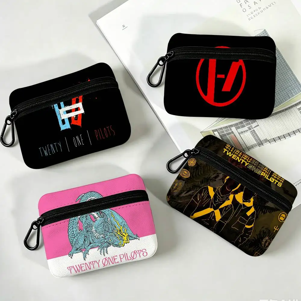 Popular T-Twenty One Pilots Band Oxford Coin Wallet Detachable Carabiner Hook Compact Storage Bag For Outdoor Shopping Accessory
