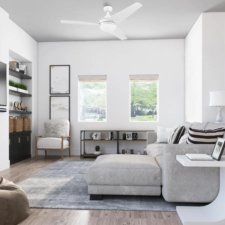 52 Inch Contemporary Indoor LED Ceiling Fan with Light and Remote Control for Modern Living Rooms and Bedrooms High Performance