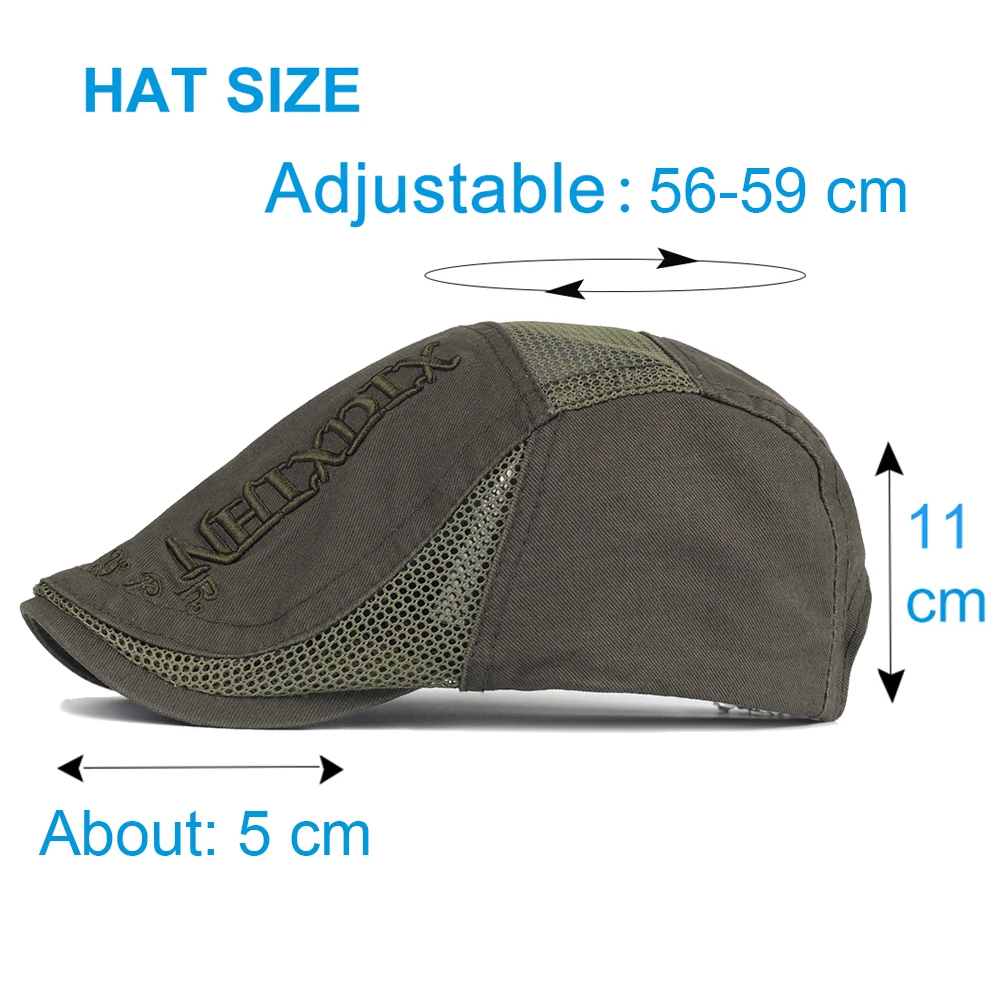 Spring Summer Mesh Cotton Newsboy Caps Men Casual Fashion Letter Beret Hat Golf Driving Cabbie Hat Flat Ivy Cap