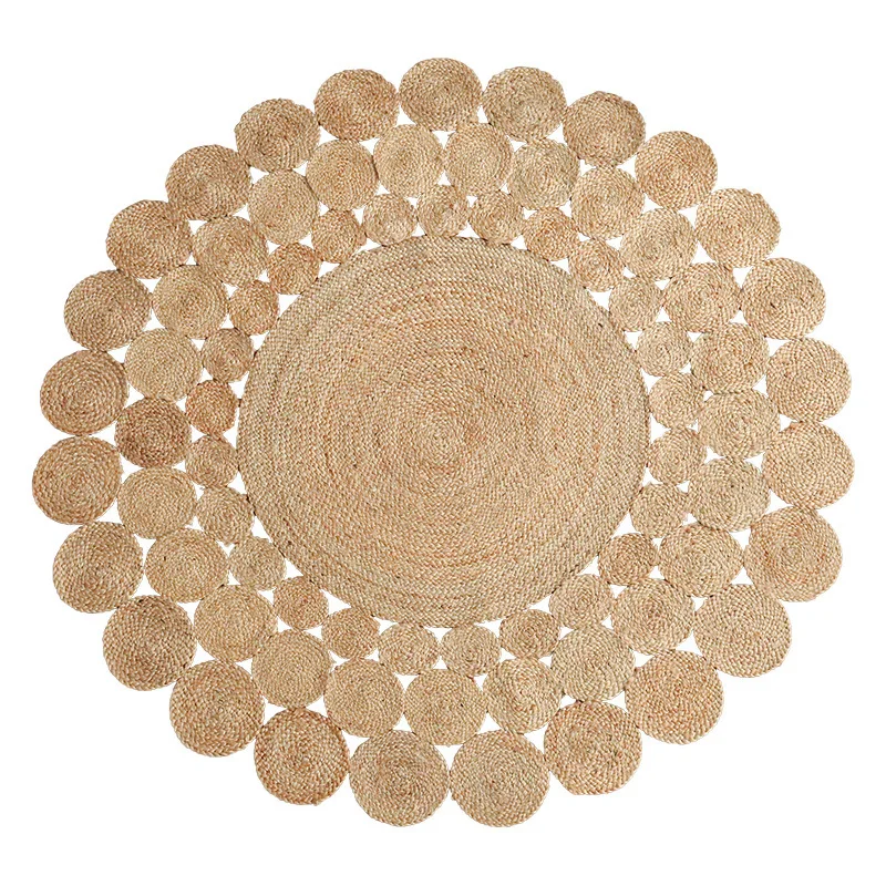 

Hand-woven jute carpet, living room coffee table mat, round high-end light luxury household blanket floor mat