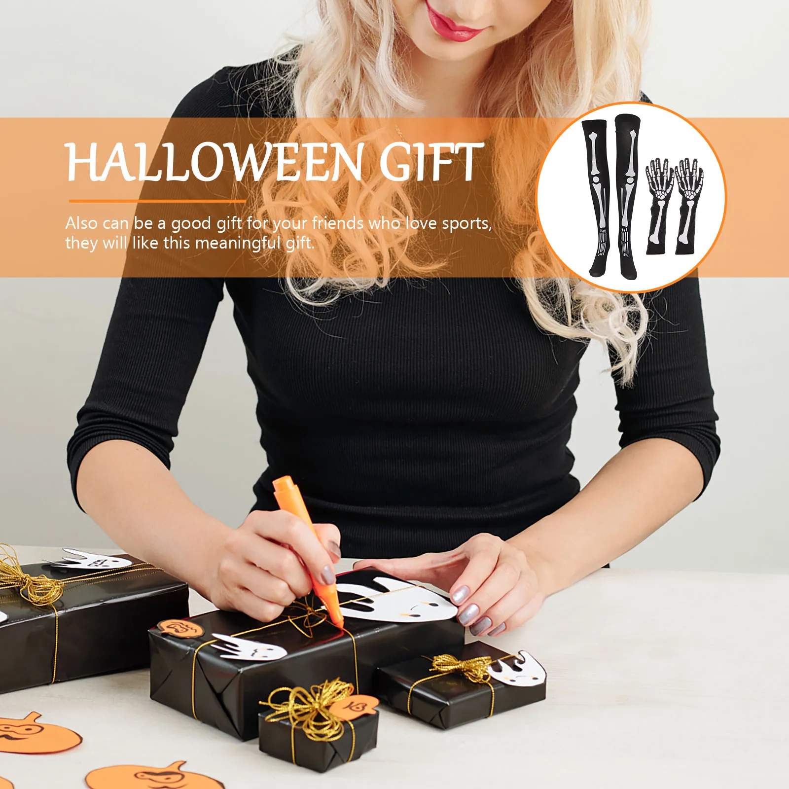 1세트 스타킹과 장갑 할로윈 긴 양말 세트 일상 장식 의상 이벤트를 위한 흡수성 통기성 원단