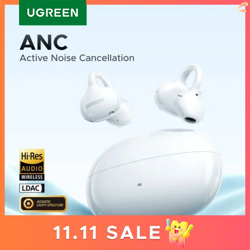 UGREEN ClipBuds Écouteurs sans fil à oreille ouverte Écouteurs Bluetooth ANC Cancelage actif du bruit à double fonction, 32 heures de lecture