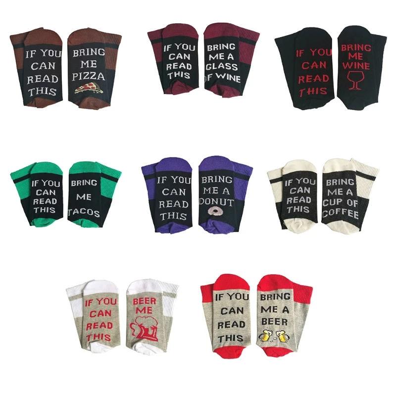 Read This Cotton Socks Funny Sayings Novelty Pizza Wine Tacos Coffee Beer Letter Print Hosiery Gift Drop Shipping