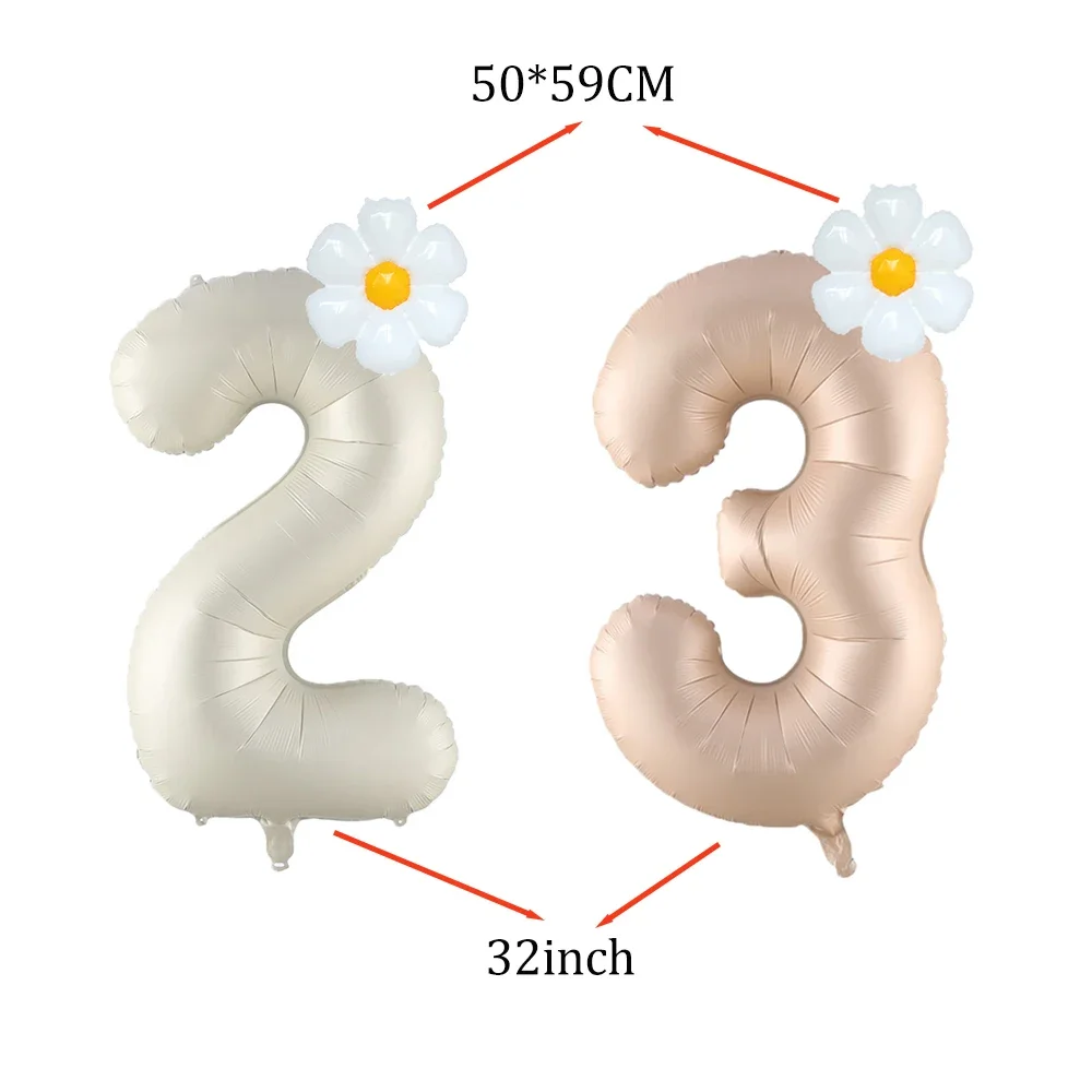 2pcs 32inch Cream Number Balloons with Crown Foil Balloon 1 2 3 4 5 6 Birthday Party Wedding Decoration Baby Shower Air Globos