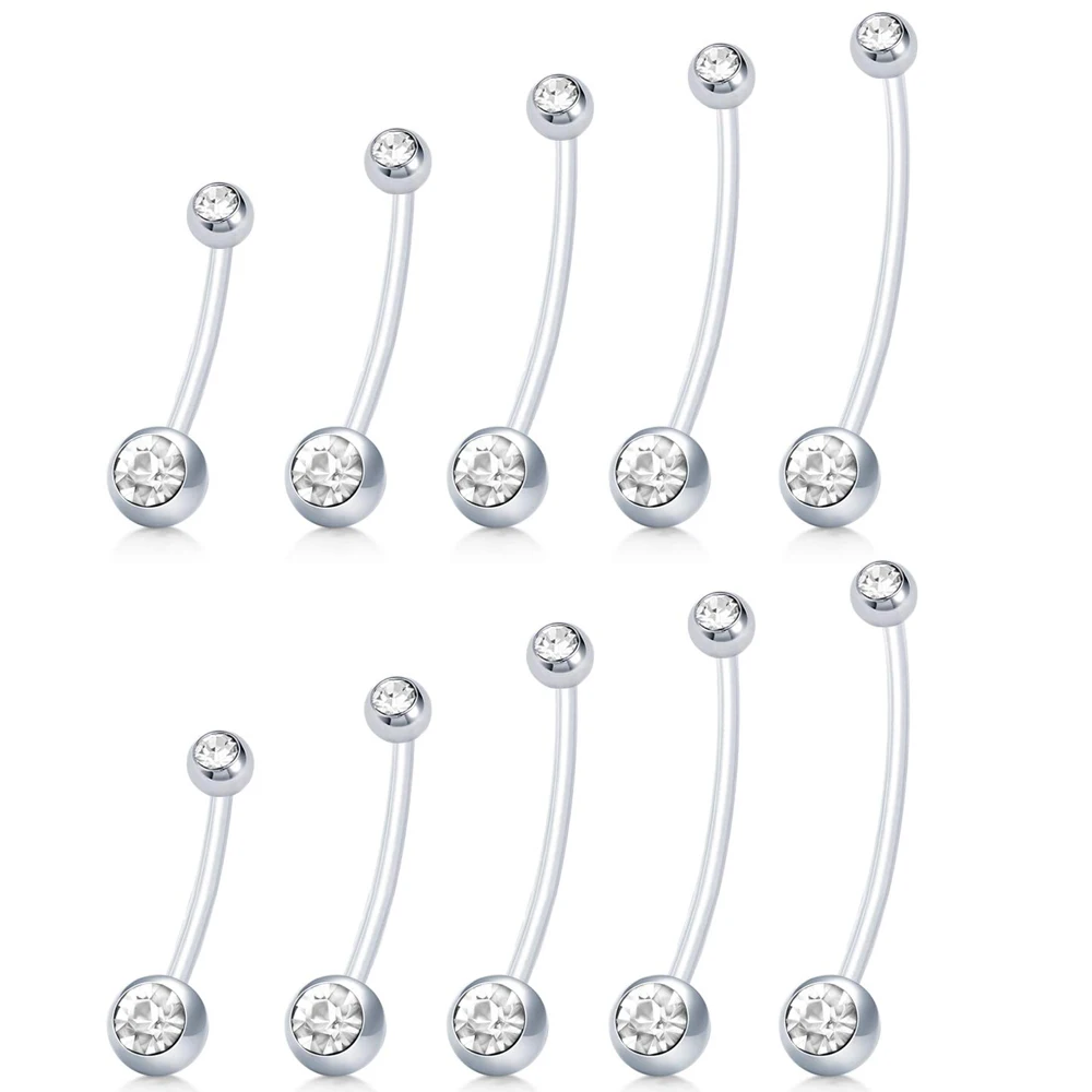 10Pcs Belly Button Rings Sport Maternity Flexible Bioplast Clear Navel Belly Rings Piercing Retainer for Pregnant Women Mix Size