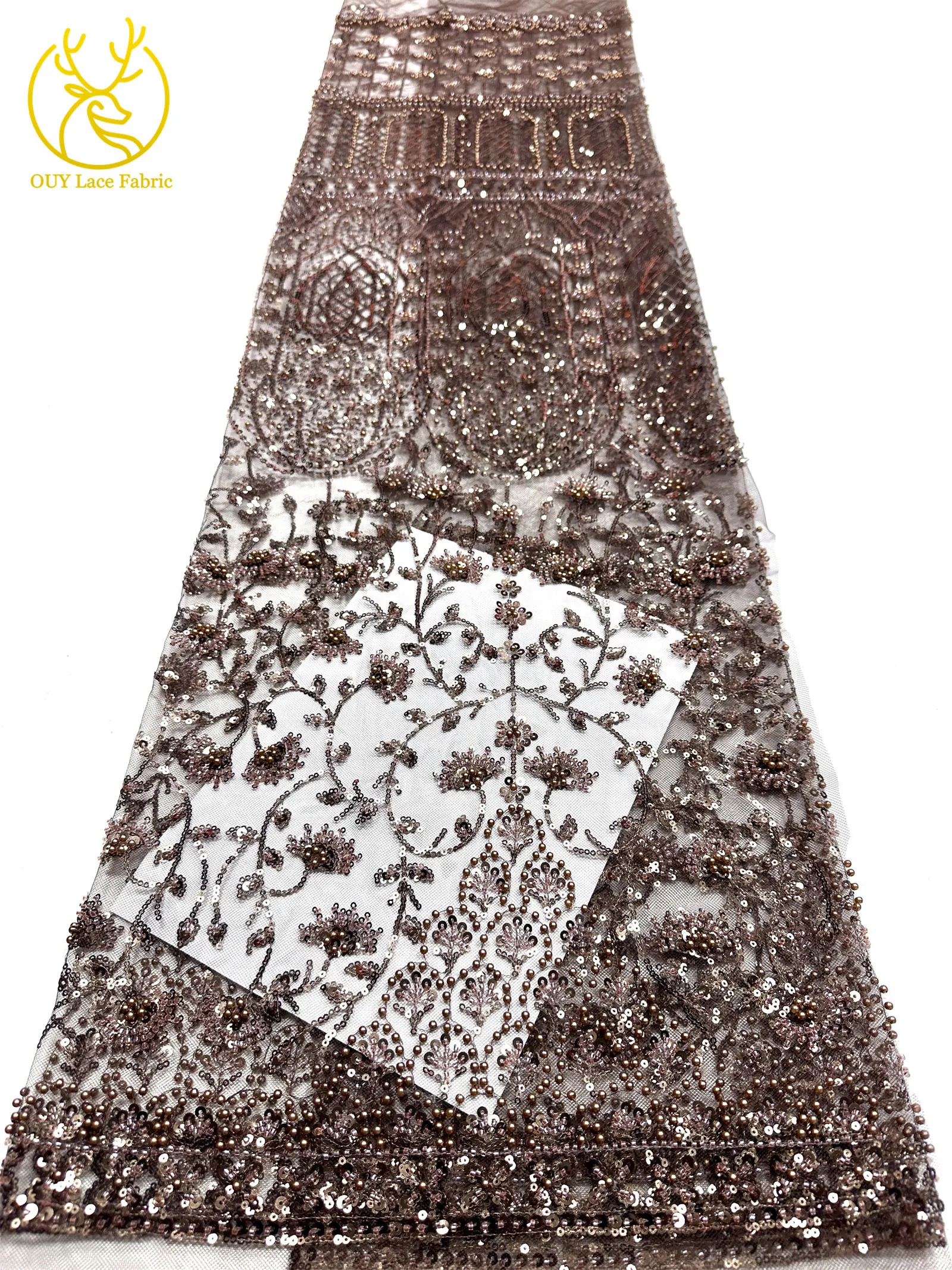 Afrikanischer Perlenstickerei-Spitzenstoff 2026 Hochwertiger Nigerianischer Pailletten-Spitzenstoff Französischer Braut-Hochzeits-Abendkleid-Nähstoff 5Y – Detail 28