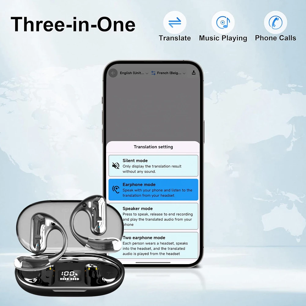 Auriculares con traductor AI de 144 idiomas, compatibles con Bluetooth 5,3, inalámbricos, dispositivo de traducción impermeable para correr/entrenar