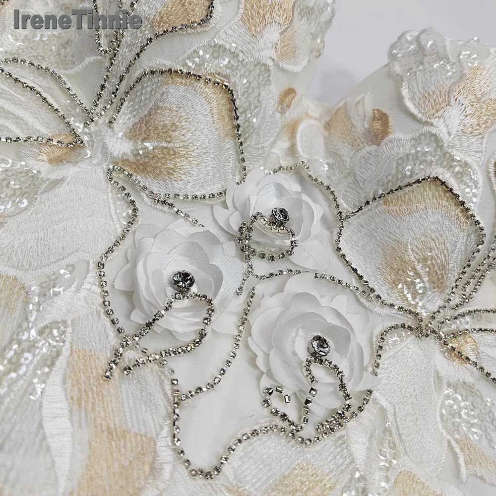 IRENE TINNIE 2025 Woman Tank Tops Sexy Beading Party Push Up Bustier White Embroidery Flower Women Corset Nightclub Crop Top