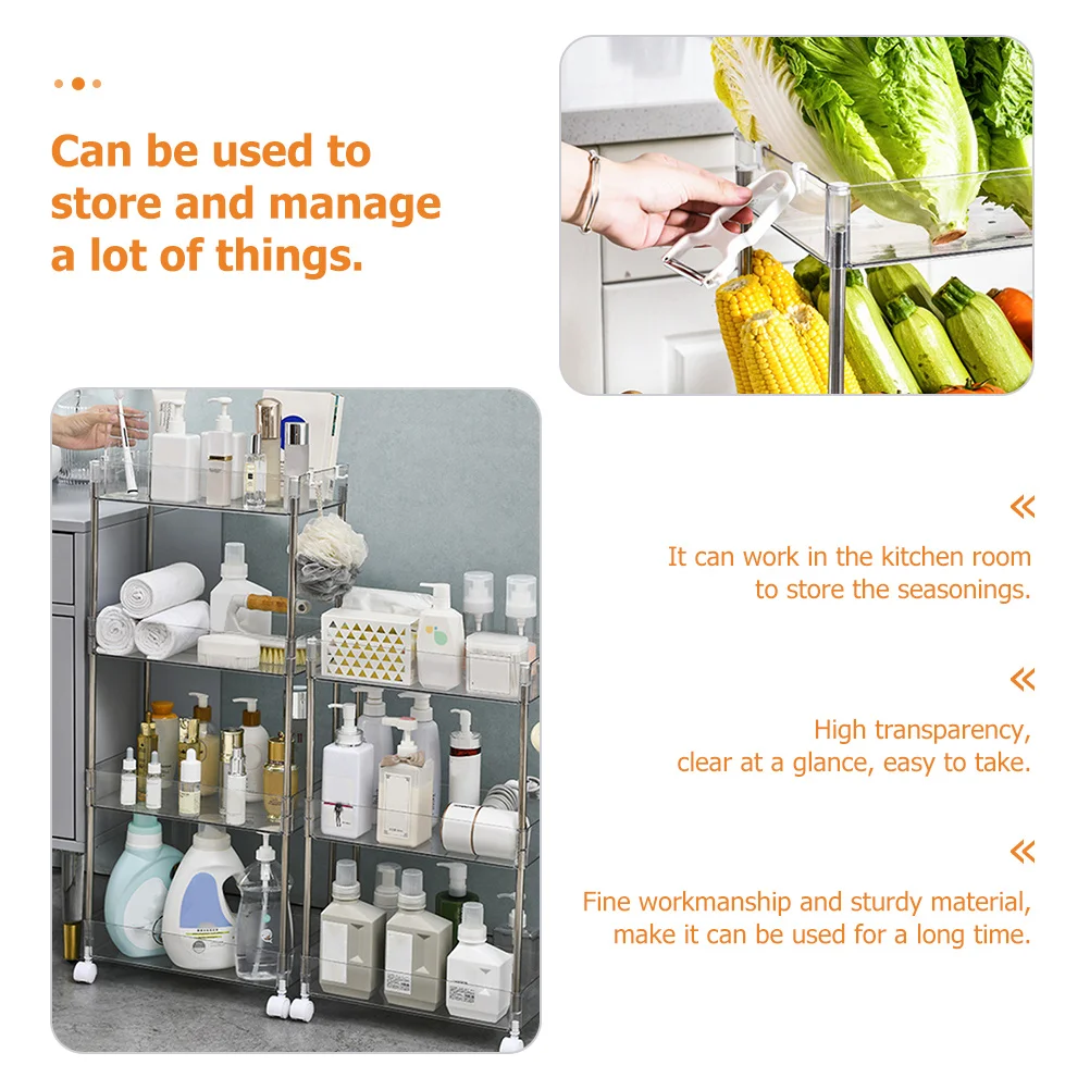 

3 Tier Rolling Cart Organizer Kitchen Storage Shelf Rack Multifunctional Space Saving Transparent Design For Kitchen Balcony
