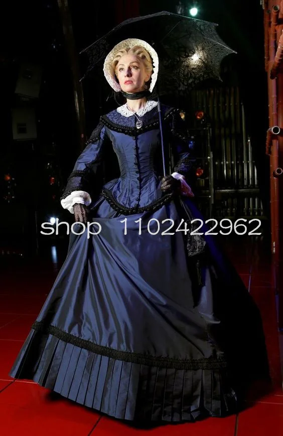 Navy Blue 1860s Victorian Prom Dress Civil War Southern Belle Princess Women Girl Elegant and Dreamy Evening Gown