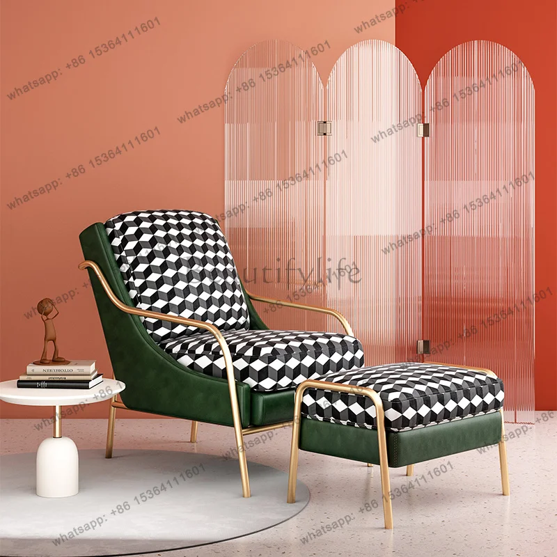 Factory Direct Light Luxury Small Apartment Sofa Leisure Chair Simple Modern Balcony Small Black And White Grid Lazy Sofa