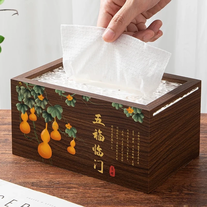 Light Luxury Black Walnut Tissue Box Acrylic Box, Hotel Restaurant Desktop Napkin Holder High-end Solid Wood Car Tissue Holder