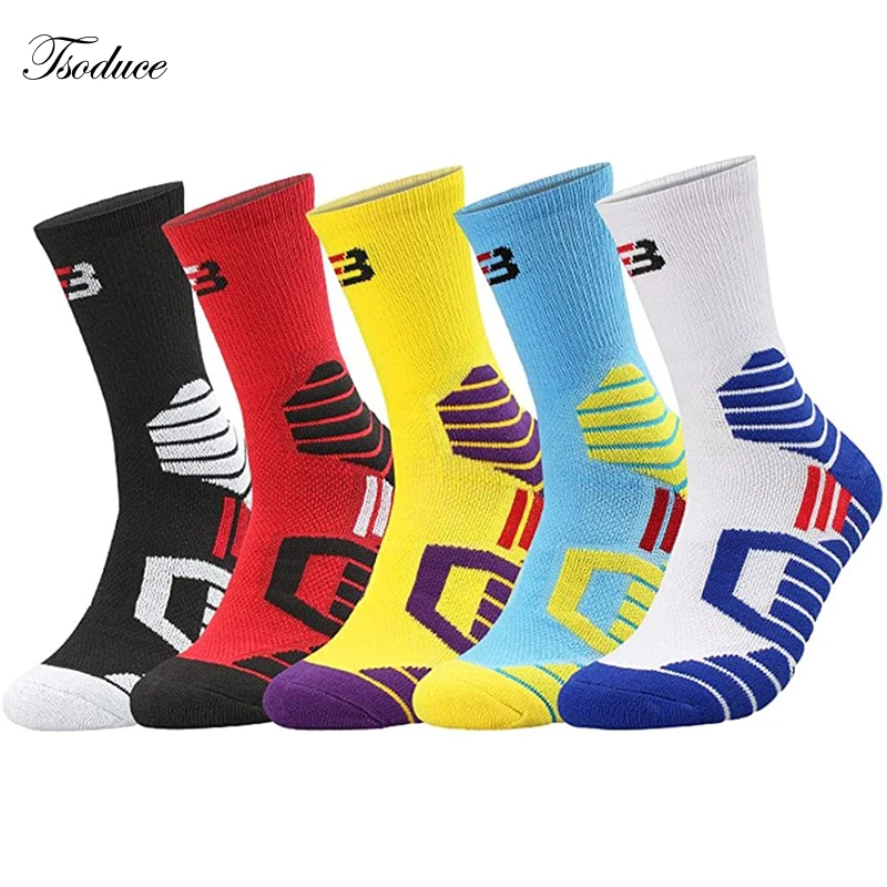 Men Sports Basketball Socks Non-Slip Breathable Middle Thickened Cushion Towel Bottom Fitness Outdoor Sprots Running Crew Socks