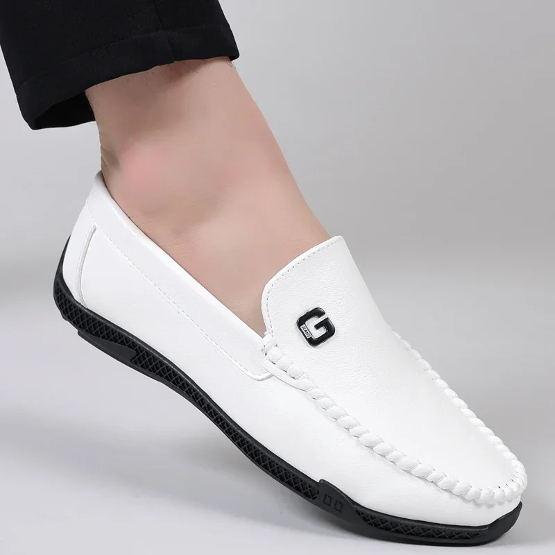 Luxury Brand White Black Leather Men Casual Shoes Formal Men Dress Shoes Designer Men Loafers Breathable Slip on Driving Shoes