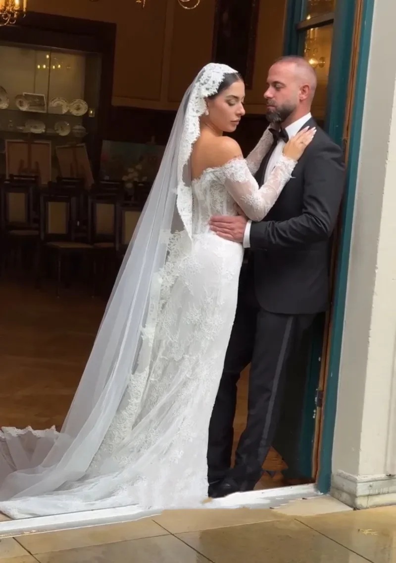 Элегантные кружевные свадебные платья по индивидуальному заказу с v-образным вырезом и длинными рукавами, кружевное платье русалки белого цвета слоновой кости, мусульманское свадебное платье Vestidos De Novia