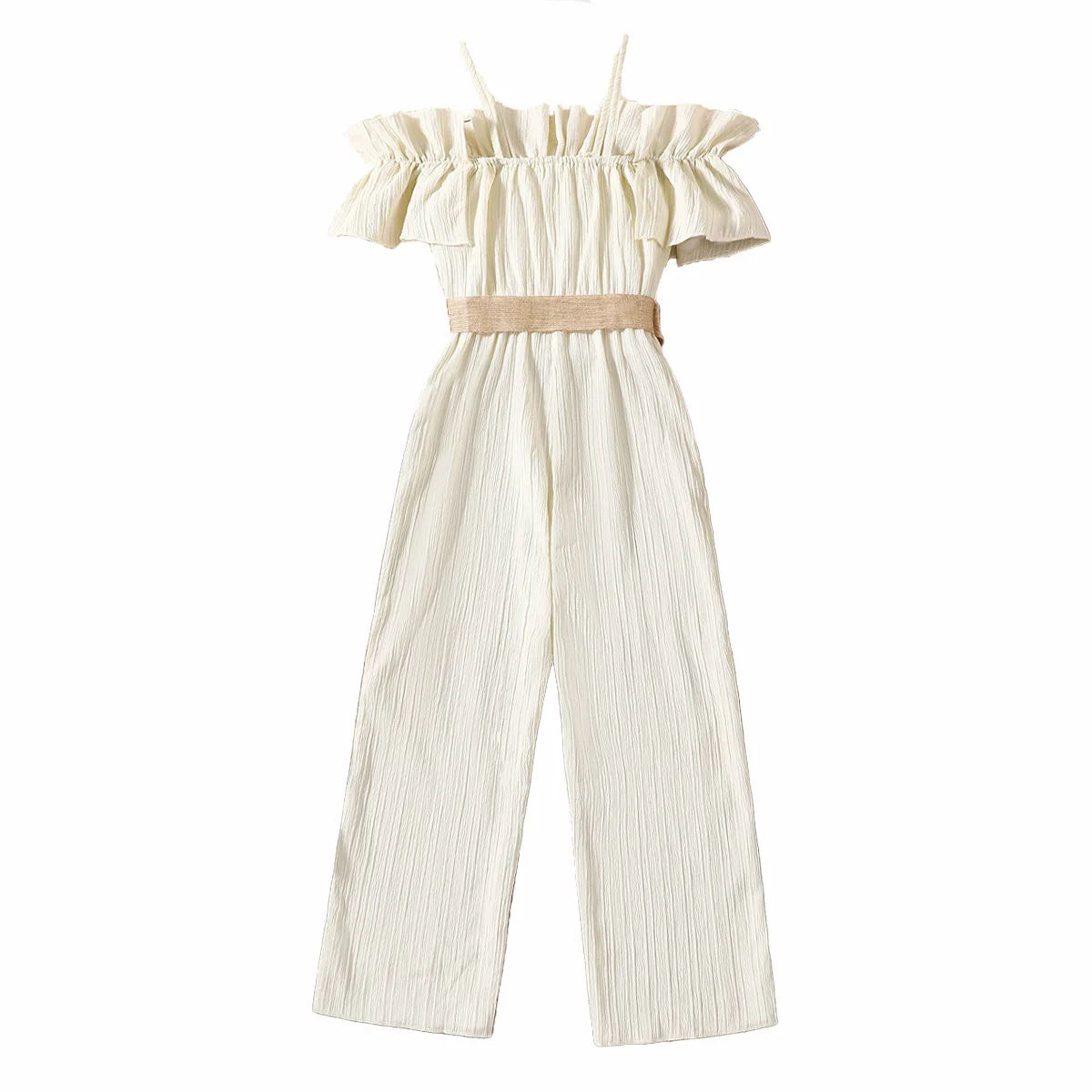 Summer Princess Girl Clothes Set Teenager Girl Jumpsuit Ruffle Flare Pants with Belt Fashion Kid Bodysuit Children Clothing Plus