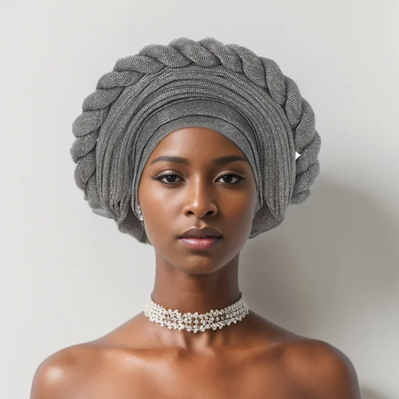 

Nigerian Wedding Geles African Headtie Auto Gele Turban for Women Aso Oke Braid Hijab Muslim Headwear Headpiece Female Head Wrap