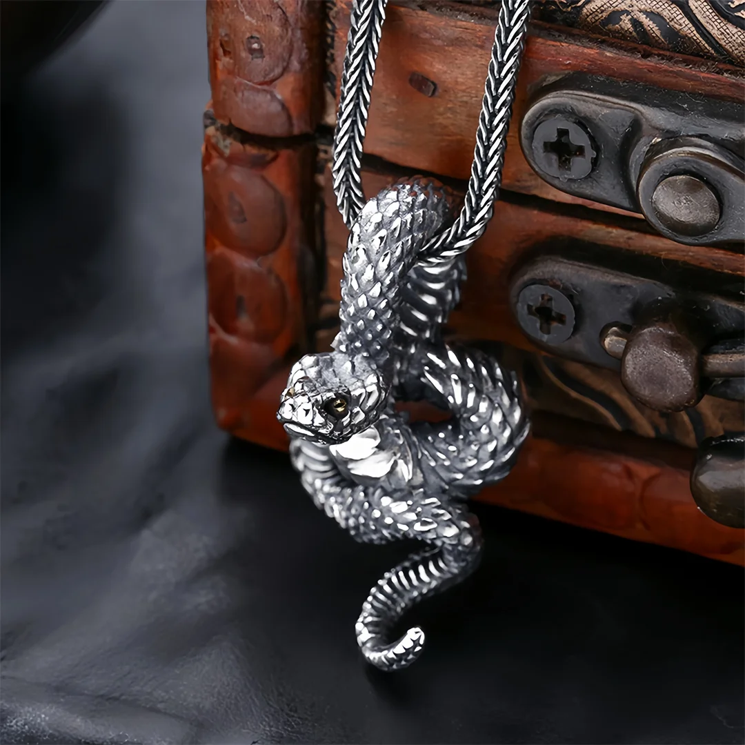 BOCAI S925 Sterling Silver Charms Pendants for Men Antique Creative Rattlesnake Punk Charm Fine Choice Jewelry Wholesale
