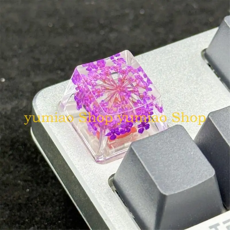 587B Handcrafted Floral Resin Keycap Translucently for Mechanical Keyboards Aesthetic