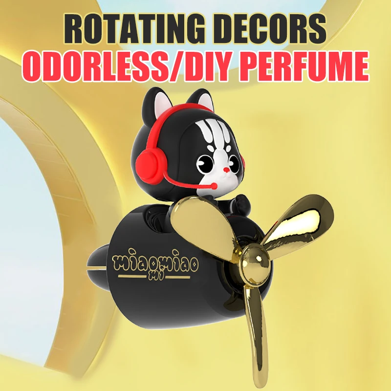 No Perfume DIY Fragrance Cat Pilot Rotating Propeller Airplane Car Ornament Vent Aroma Diffuser Decorations Accessories Cool Fun