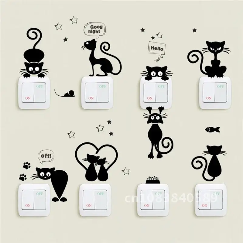 

Lovely Cat Light Switch Phone Wall Stickers For Kids Rooms Diy Home Decoration Cartoon Animals Wall Decals Pvc Mural Art