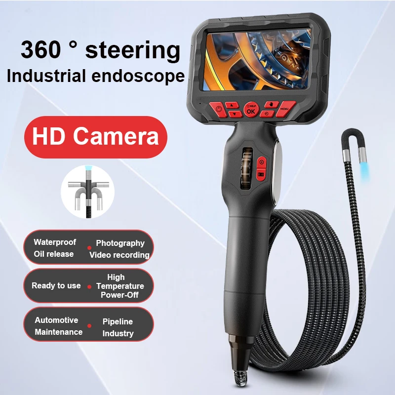 360 °   Tela rotativa 1080p hd de 4.3 polegadas, lente 3.9/6mm, endoscópio industrial, instrumento de detecção visual de tubulação, inspeção de motor