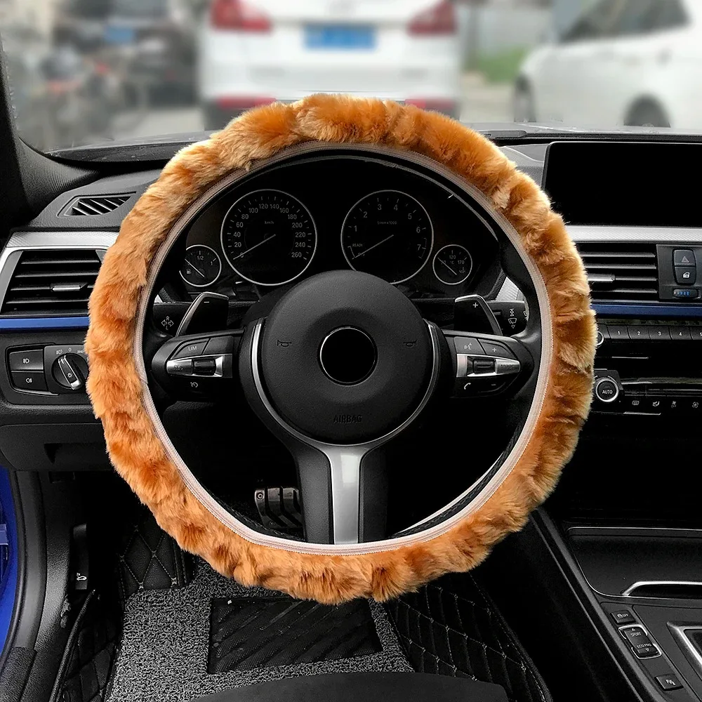 Premium Soft Short Fur Car Steering Wheel Cover High-density Warm Plush Winter Steering Wheel Protector Cover 38cm Accessories 4