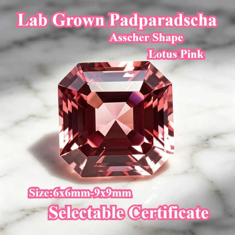 AbLab Grown Padparadscha Lotus Pink Color Asscher Shape Charms Gemstone for DIY Jewelry Making Materials Selectable Certificate