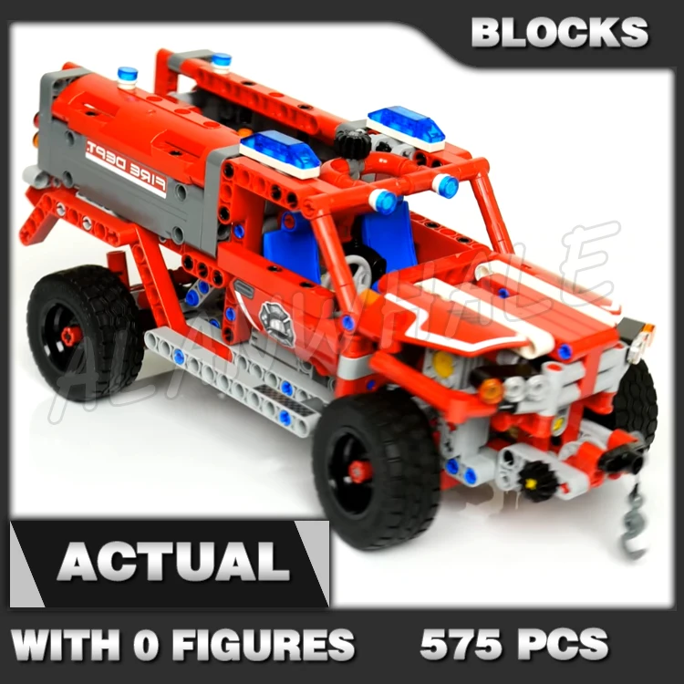 575pcs 2in1 Technical First Responder Department SUV Fire Racer Light Tower 10824 Building Block Set Compatible with Model